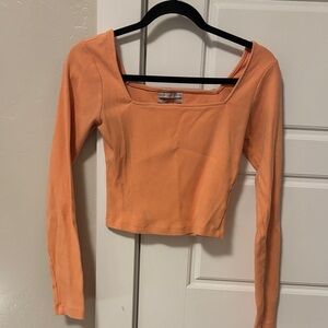 Urban Outfitters Orange Square Neck Long Sleeve Crop Top